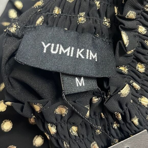 Yumi Kim Black Gold Polka Dot Lexington Top High Ruched Neck Long Sleeve Office - Picture 7 of 11